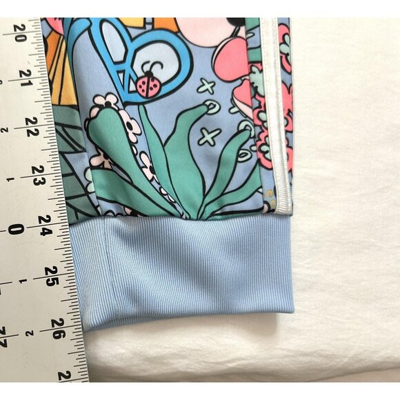 Adidas Pants Girls L 14 Blue Sun Floral Track Joggers 3 Stripes Allover Print - Picture 6 of 11